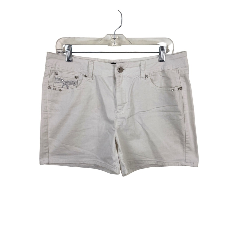Earl Jean Womens White Embellished Rhinestone Denim Shorts Size 16 Sparkly Y2K
